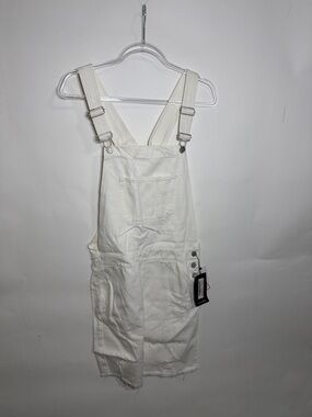 Boohoo Mens White Denim Short Overalls